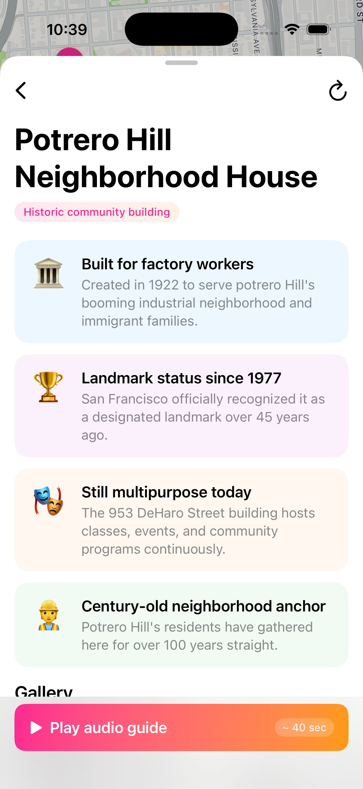 Naruho app showing landmark details